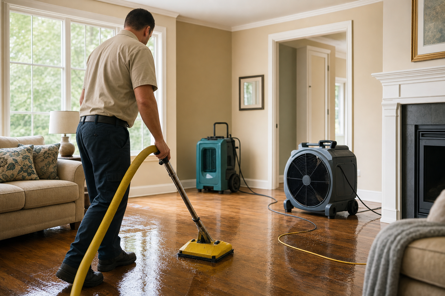 Peridot Assist technician extracting water from a flooded Peachtree City home